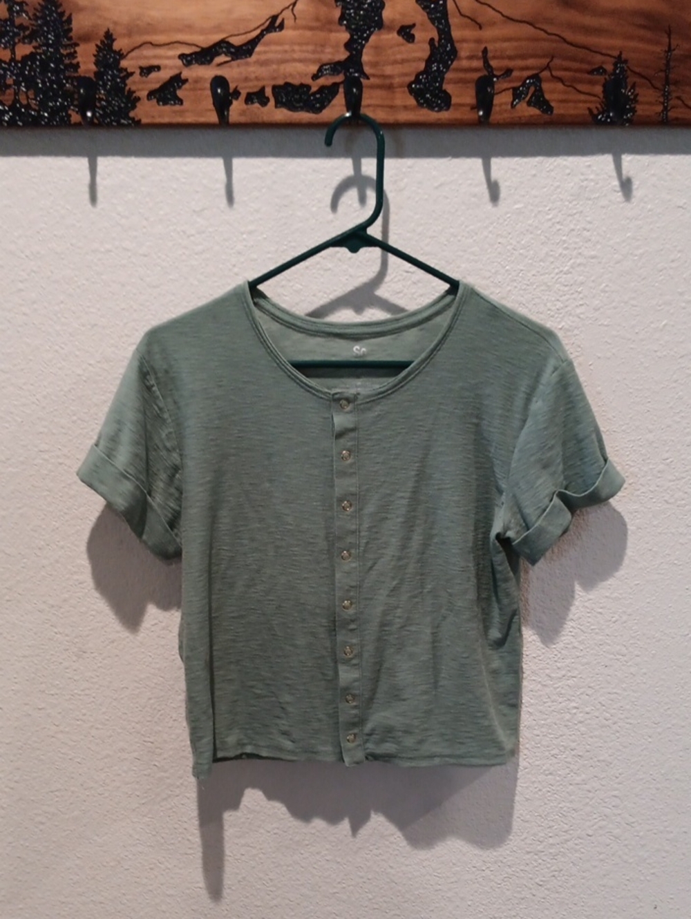 SO Sage Green Cropped Button-Front Tee